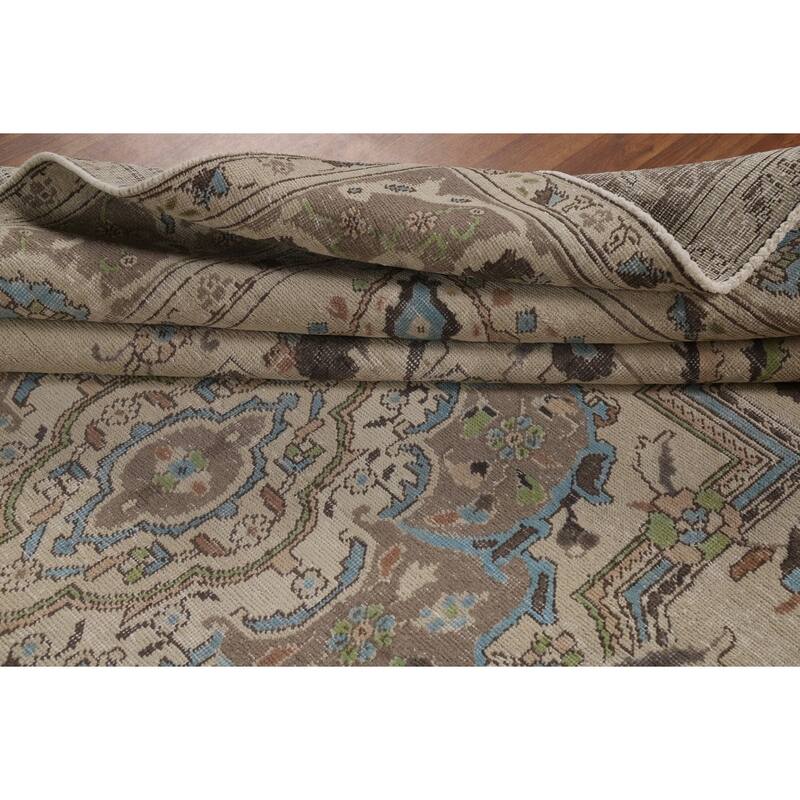 Floral Medallion Tabriz Persian Rug Hand-Knotted Beige Wool Carpet - 8'0"x 11'5"