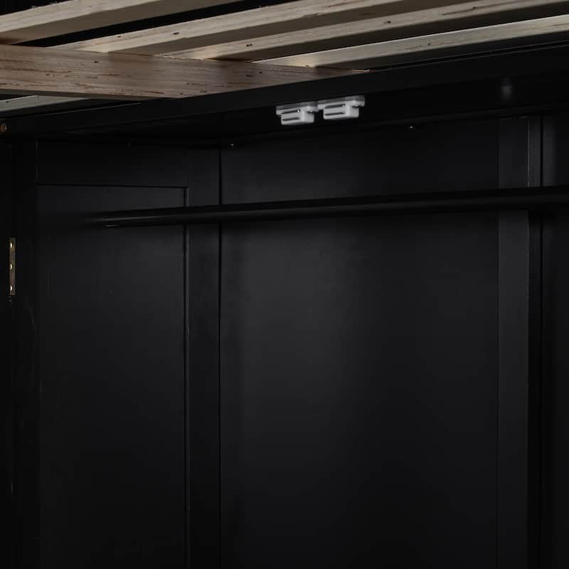 All-in-one Esports Gaming & Work Loft Bed with Adjustable Desk, LED, Charging Station, Pegboard, Storage Shelves and Wardrobe