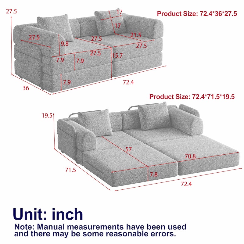 Floor Standing Chenille Sleeper Sofa Bed Folding Loveseat Couch