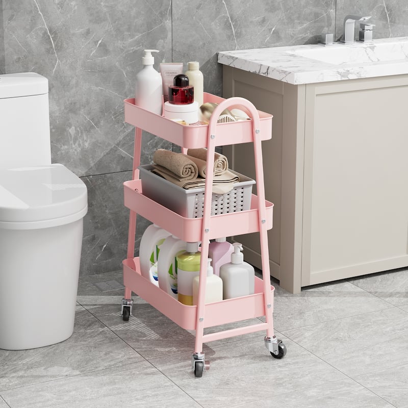 Versatile 3-Tier Rolling Storage Cart - Locking Wheels, Heavy Duty Metal Frame for Home & Office Organization