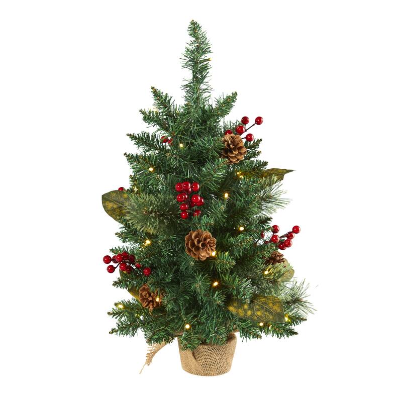 2’ Pre-Lit Potted Pine and Pinecone Artificial Christmas Tree, Clear Lights - 2 Foot