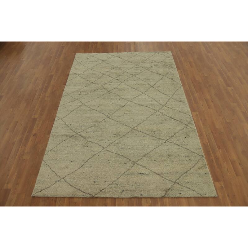 Moroccan Indian Area Rug, Hand-Knotted Wool Carpet - 9' 0'' X 6' 0''