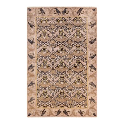 Overton Hand Knotted Wool Vintage Inspired Modern Contemporary Arts & Crafts Beige Area Rug - 5' 10" x 9' 4"