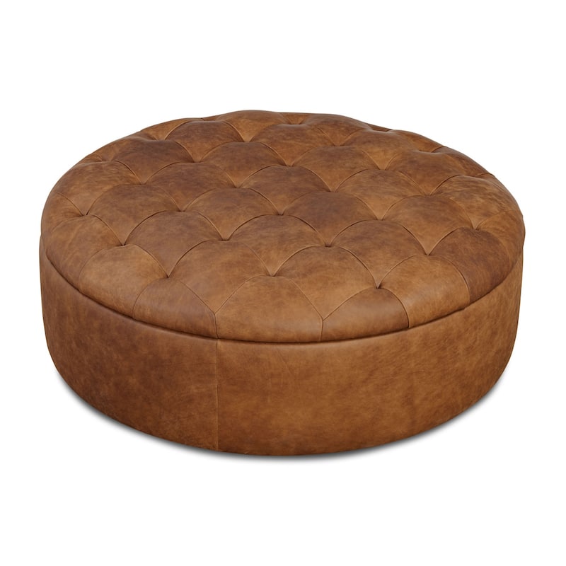 Poly & Bark Zahra Genuine Leather Storage Ottoman - Russet Tan
