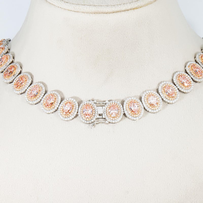 House Of Leon 14K White Gold Oval Cut Fancy Pink Diamond Necklace W/ Halo 52.03ct