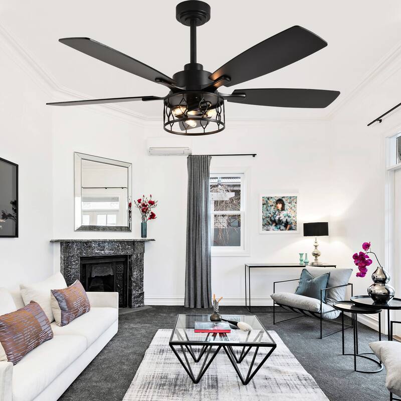 Bella Depot 52" Modern Gold Ceiling Fan with Light and Remote 6-Speed Large Caged Ceiling Fan