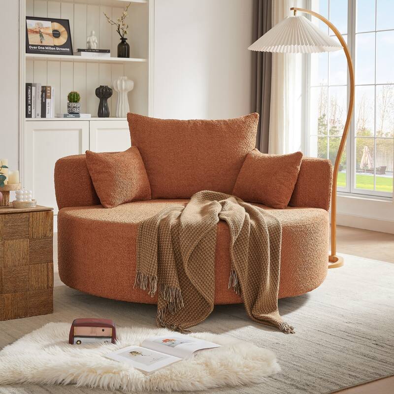 360° Swivel Chair Accent Barrel Chair Swivel Round Sofa Chair with 3 Removable Pillows for Living Room, Bedroom