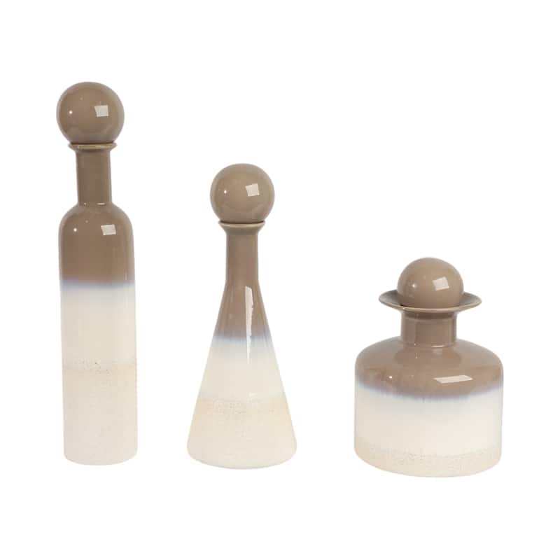 Elegant Glazed Ceramic Decorative Vase for Home Decor - Flower Vases with Modern Shapes - Set of 3, 21", Ivory