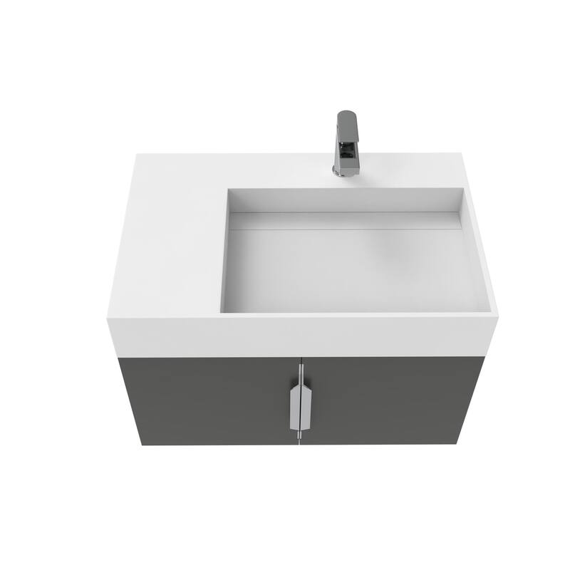 Amazon 30" Wall Mounted Bathroom Right Basin Vanity Set w/ White Top