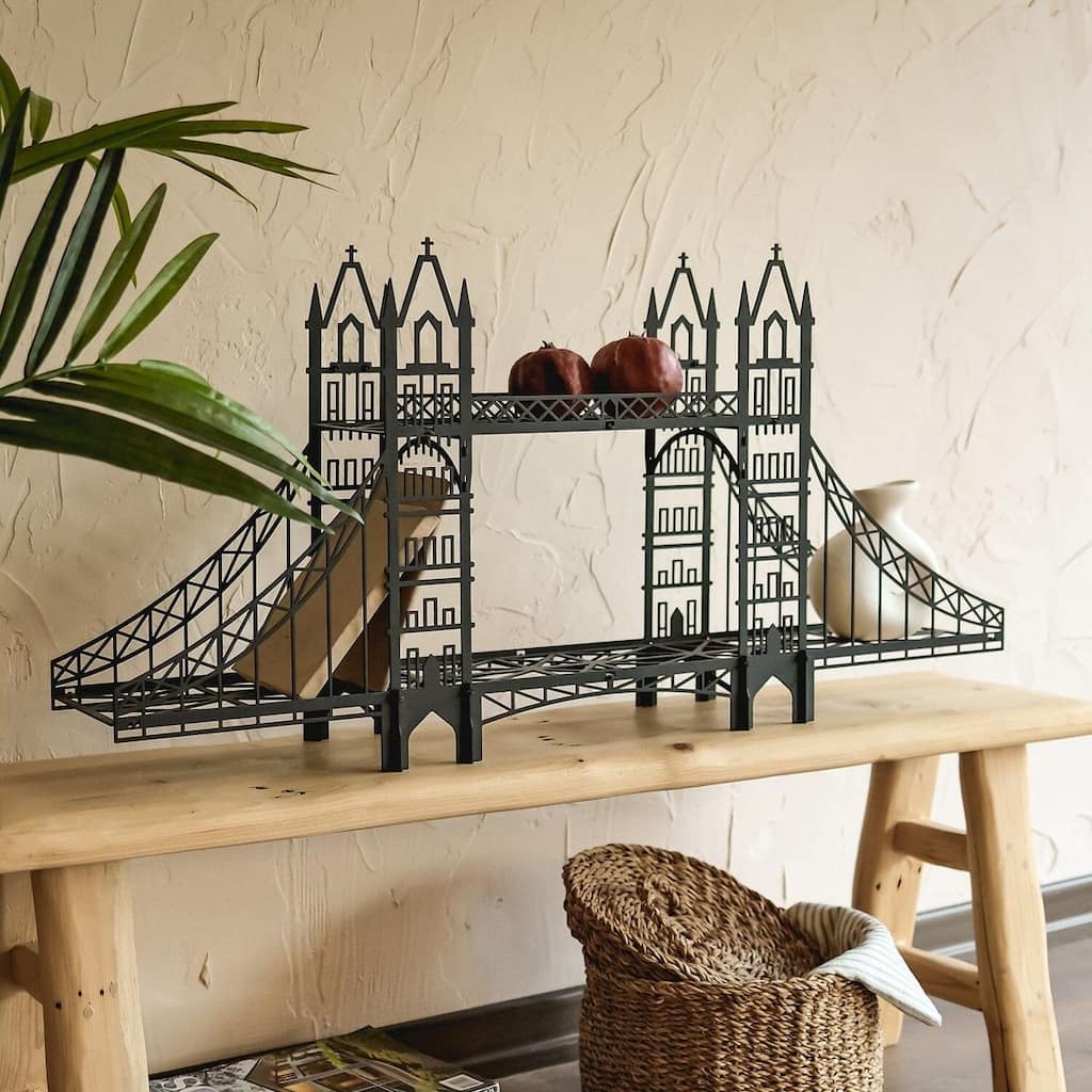 Metal Bridge Shelf for Desk or Wall, Unique Home Office Decor - 33.4"(W) x 15.3"(H) x 7"(D)