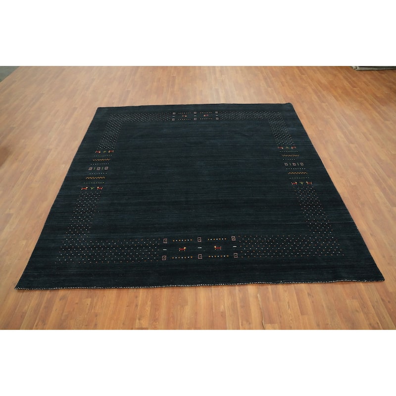 Hand Knotted Oriental 100% Wool Carpet Tribal Animal Pictorial Navy Blue & Blues Gabbeh Area Rug - 8' 10'' X 8' 9''