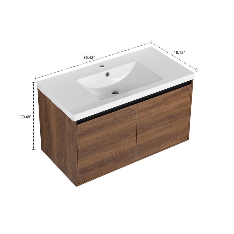 Classic Farmhouse Style Wall-Mounted Wooden Bathroom Vanity with Resin Countertop Sink