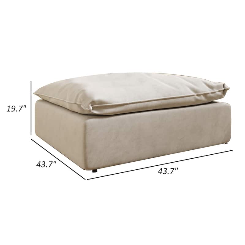 Reno Bill 44 Inch Ottoman, Boxy Frame, Duck Feather Pillow, Light Gray