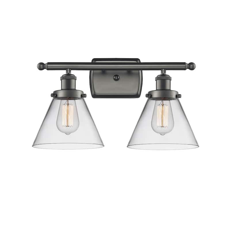 Innovations Lighting Large Cone 2 Light 16" Wide Vanity Light - Oil Rubbed Bronze / Clear