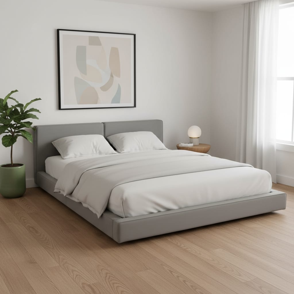 HomeRoots Gray Tufted Velvet Upholstered Queen Bed Frame