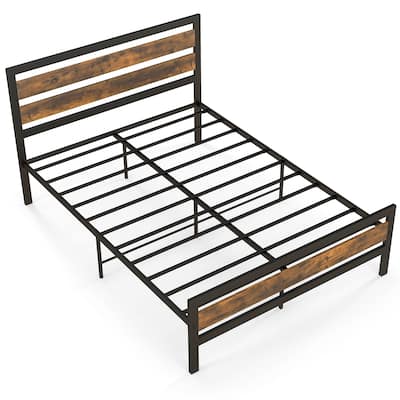 Costway Full/Queen Industrial Metal Platform Bed Frame Rustic