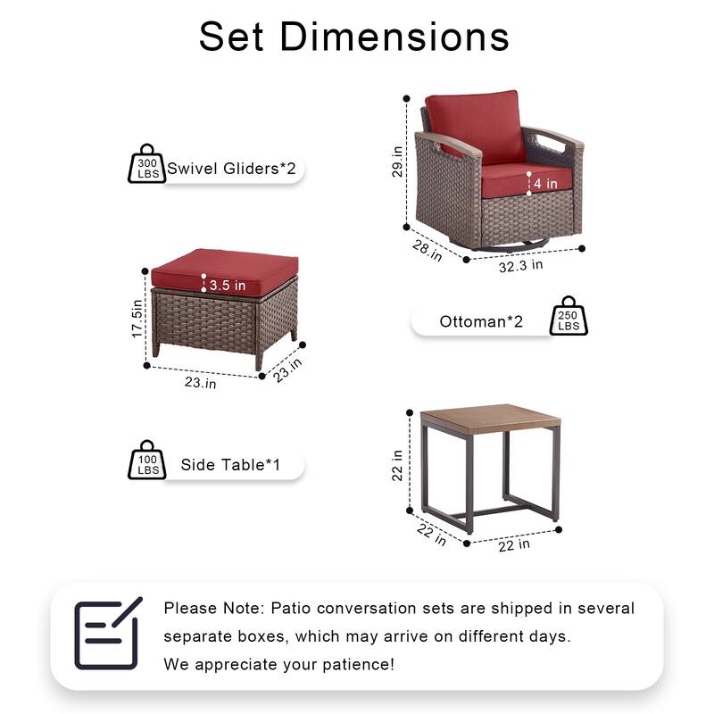 Pocassy Outdoor Patio Sofa Chair Ottoman Table Furniture Set