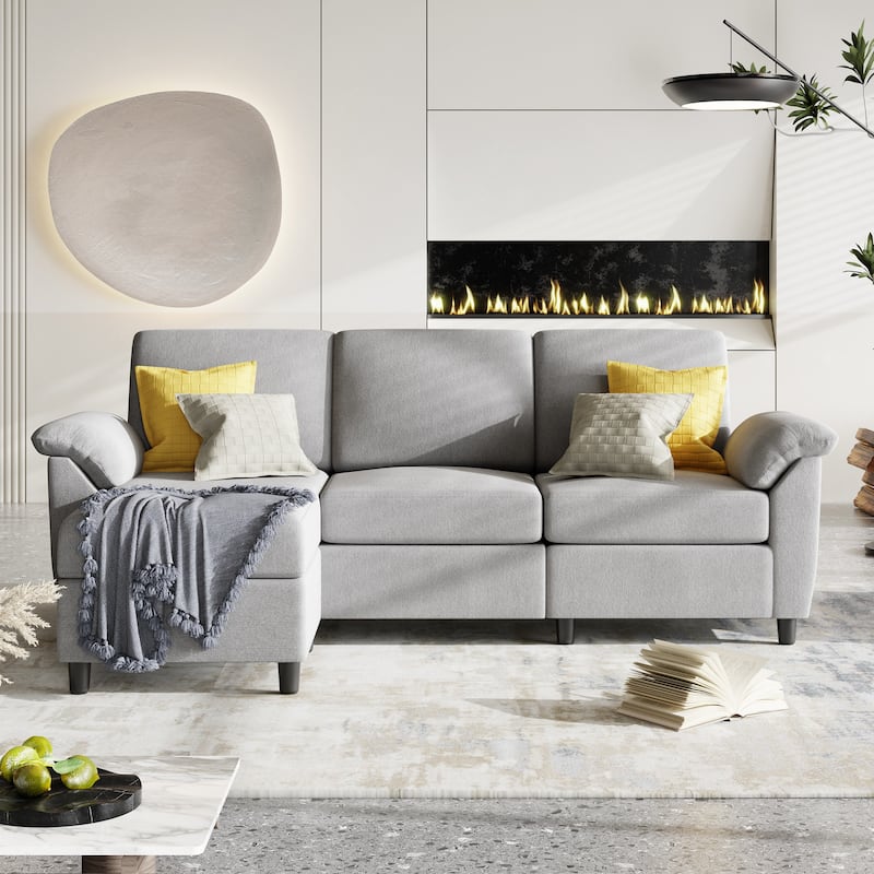Futzca ​Sectional Sofa Couch, 3 Seat L Shaped Sofa with Removable Pillows - Light Grey