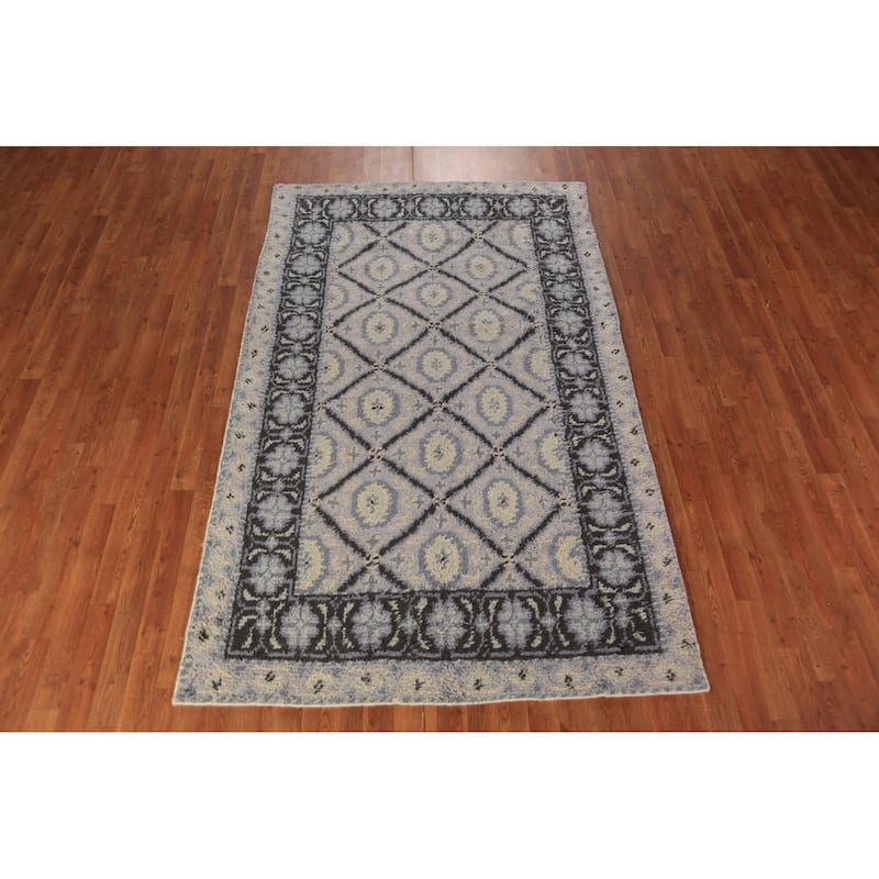 Trellis Plush Moroccan Shaggy Oriental Rug Hand-Knotted Wool Carpet - 4'10" x 7'11"