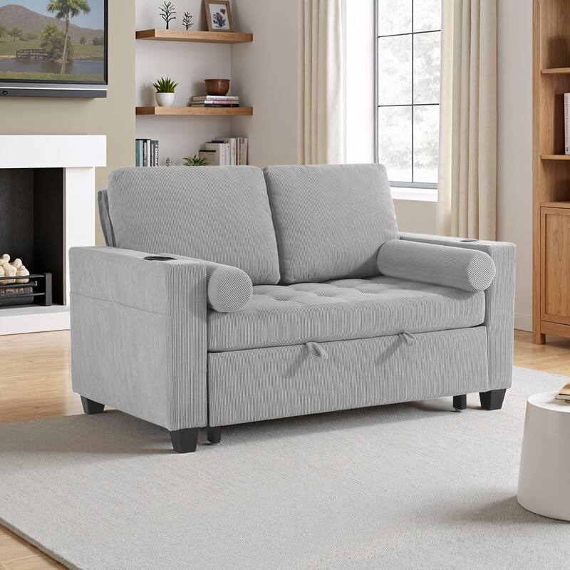 Corduroy Pull-Out Chair Bed Adjustable Recline Convertible Sleeper Sofa