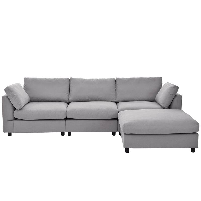 4-Seat Convertible Sectional Sofa with Adjustable Footrest, L Shaped Couch Set with Reversible Chaise for Livingroom