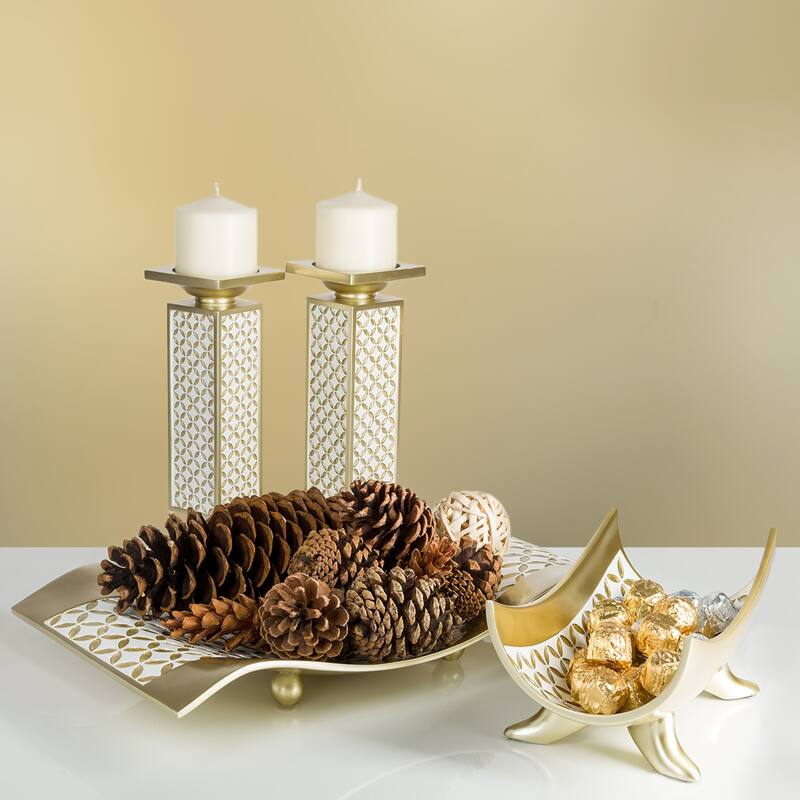 Creative Scents Schonwerk Diamond Lattice Whit/Gold Resin Balls/Orbs Set of 3 - white