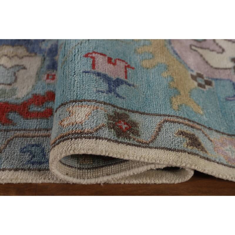 Ivory & Blue Oushak Indian Large Area Rug Handmade Wool Carpet - 10'1"x 13'10"