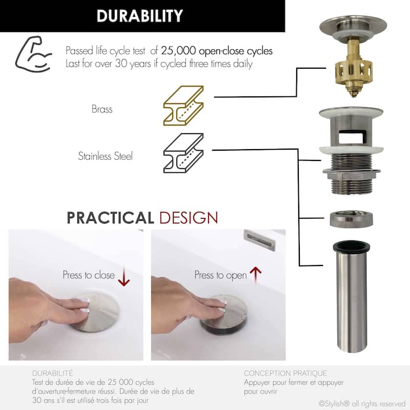 STYLISH Pop-Up Bathroom Sink Drain with Overflow D-701