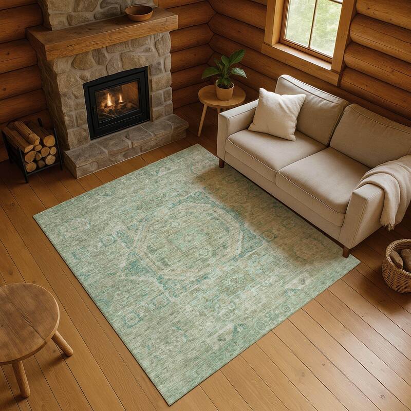 Premium Washable Super Soft Vintage Traditional Mayfield Rug - Sage - 9' x 12'
