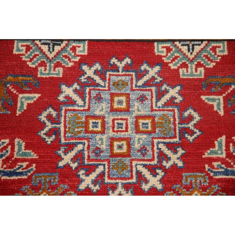 Kazak Oriental Accent Rug Hand-Knotted Red Geometric Wool Carpet - 2'8"x 4'1"