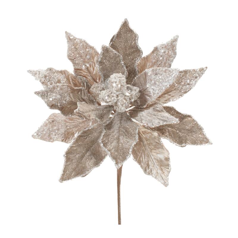 Beaded Silver Poinsettia Flower Stem (Set of 2) - N/A