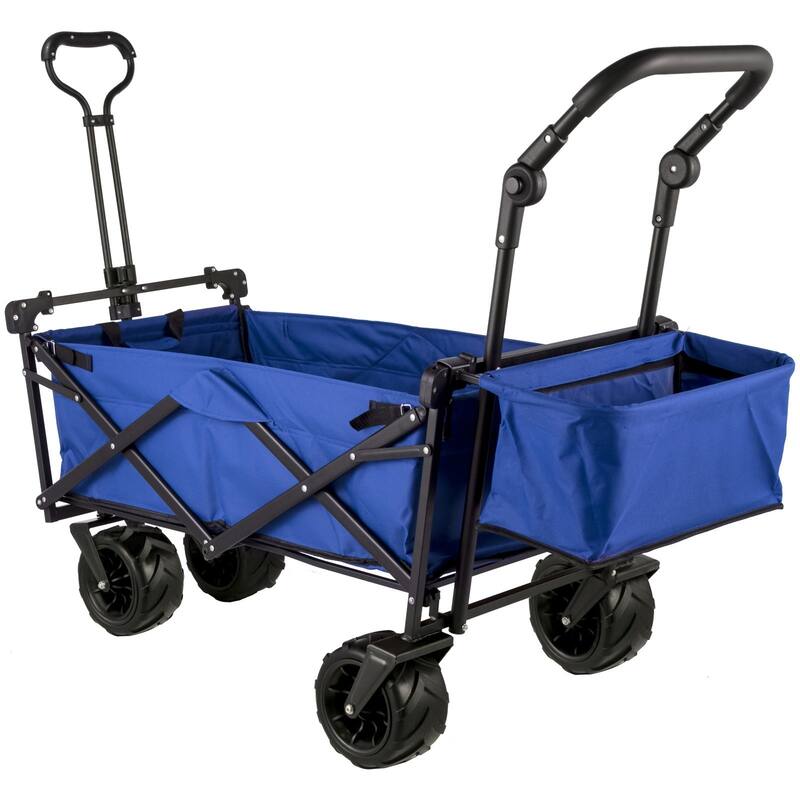 Extra Large Collapsible Garden Cart with Removable Canopy & Rear Storage - Folding Utility Wagon, Blue