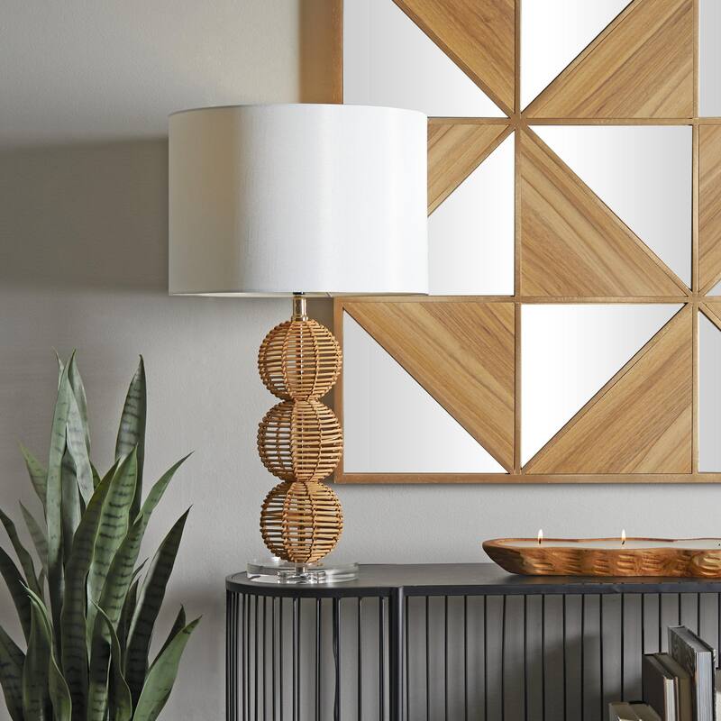 Wicker Wood Handmade Woven Orb Room Table Lamp - Brown - Roche River Decor