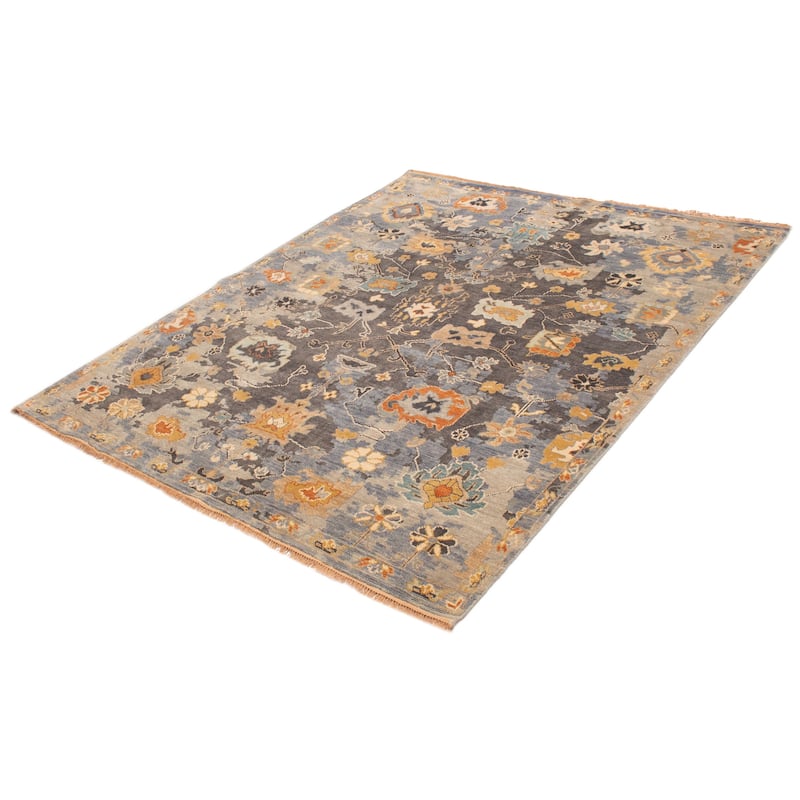 ECARPETGALLERY Hand-knotted Modern Oushak Dark Grey Wool Rug - 8'2 x 9'11