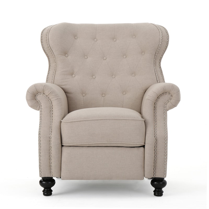 Tufted Recliner Chair - Diamond Stitch Backrest, Nailhead Trim and Rolled Arms 