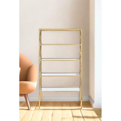 HomeRoots 77" Gold Metal and Glass Four Tier Etagere Bookcase