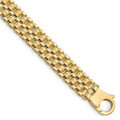 Curata 14k Gold Brushed and Polished Basket Weave Pattern Bracelet 7.5 Inch