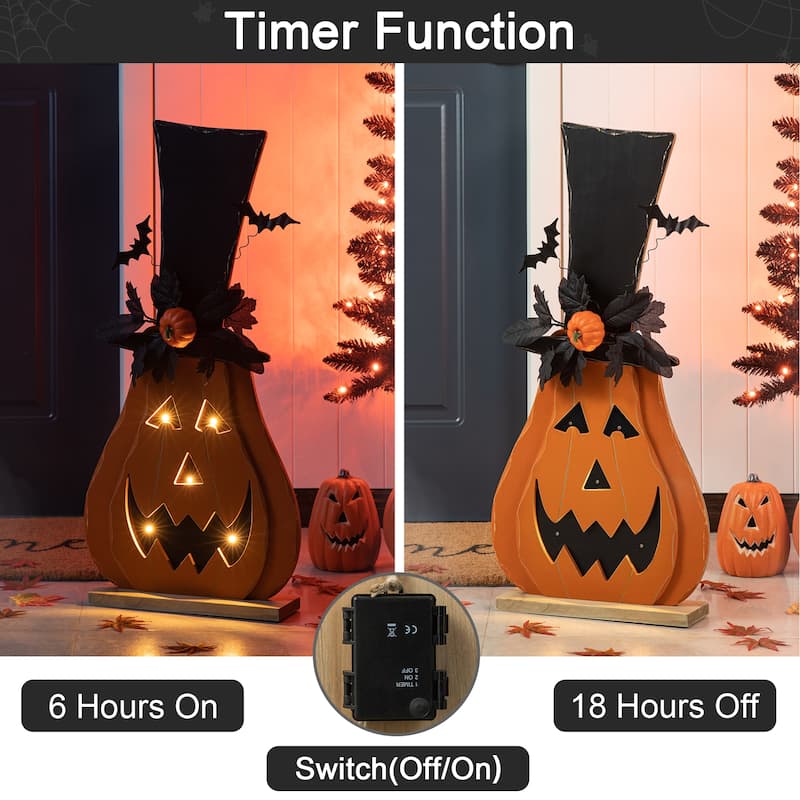 Glitzhome Halloween Metal Lighted Jack-O-Lantern Porch Decor