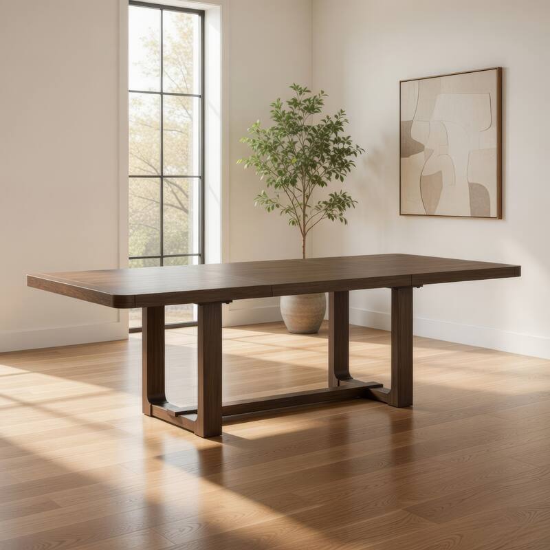 Cabal Dining Table, Extendable 84-108 Inch Top, Farmhouse Brown Wood