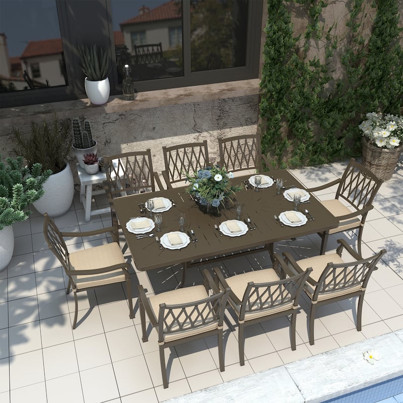 72" Cast Aluminum Rectangular Dining Table with Umbrella Hole