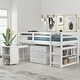 preview thumbnail 4 of 49, Low Study Twin Loft Bed with Cabinet and Rolling Portable Desk, White