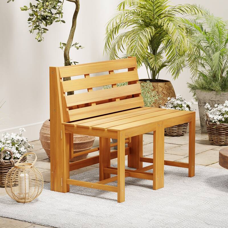 Gymax 3-in-1 Outdoor Acacia Wood Loveseat Bench Furnitur w/ Slatted