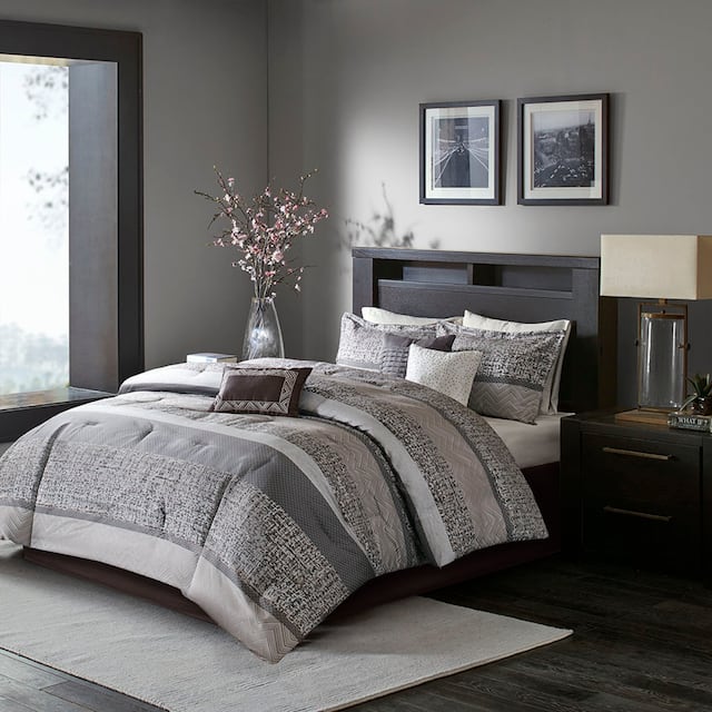 Madison Park Melody 7 Piece Jacquard Comforter Set - Grey/Taupe - Queen