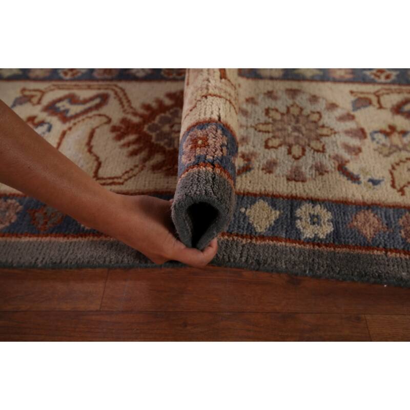 All-Over Gray Geometric Oushak Indian Rug Hand-Knotted Wool Carpet - 8'0"x 10'0"