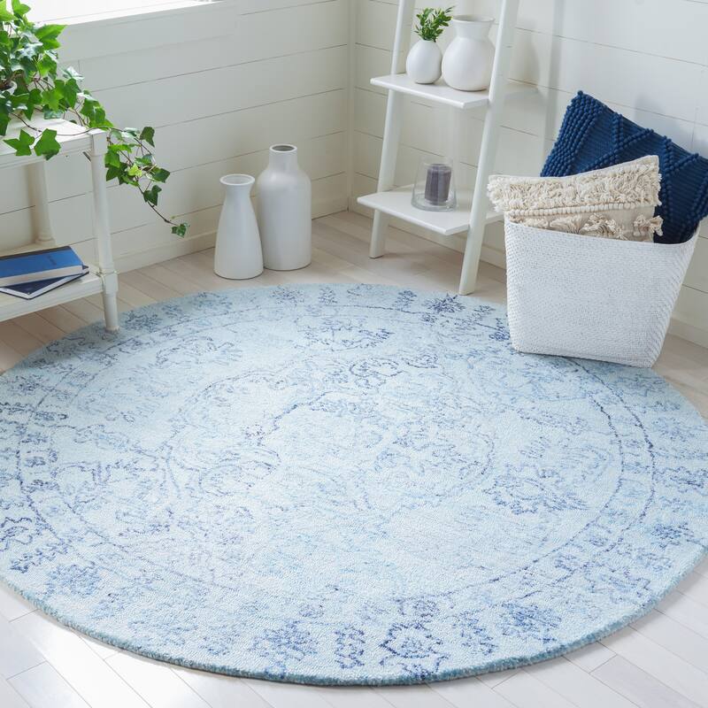 SAFAVIEH Handmade Marquee Bastrie Rug - 6' Round - Light Blue/Navy