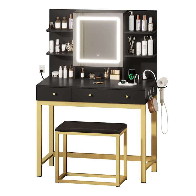 39"W Makeup Vanity Set with Lighted Mirror & Hidden Storage
