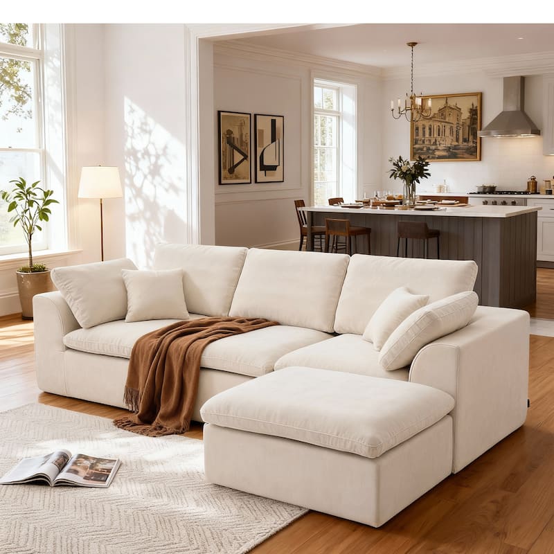 L-Shaped Chenille Sectional Sofa with Chaise Lounge, Living Room Modular Leisure Couch Chenille Sleeper Sofa