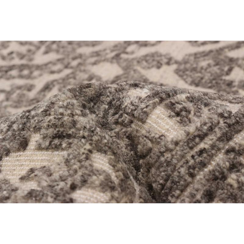 ECARPETGALLERY Hand-knotted Tangier Cream, Dark Grey Wool Rug - 8'0 x 10'0