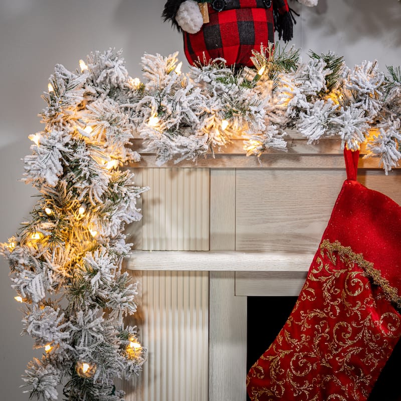 Elegant 9 Foot Heavy Flocked Spruce Garland