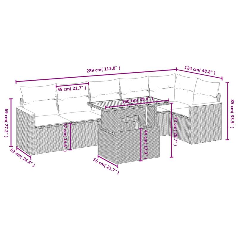 7 Piece Modular Patio Sofa Set - 21.7 x 39.4 x 28.7 in